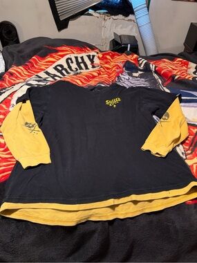 Men’s Sullen Layered Long Sleeve Tee - Black with Yellow Sleeves